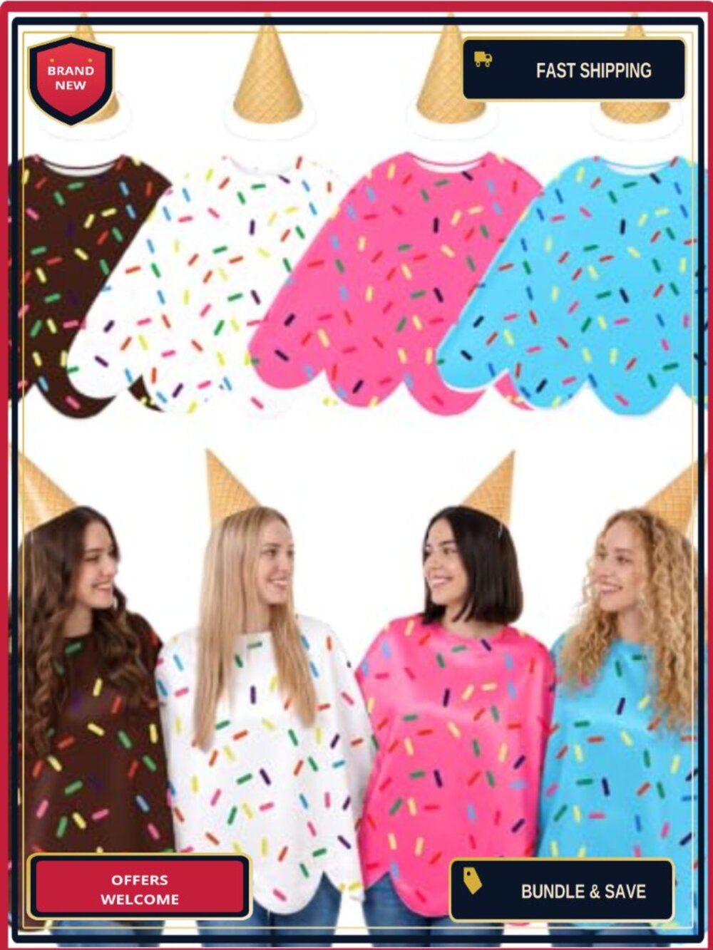 8 Pc Halloween Ice Cream Costume Set Capes Headbands Adult Polyester